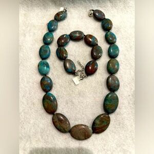 COPY - Jasper Necklace & Bracelet Aqua Stripe Blue Calisca